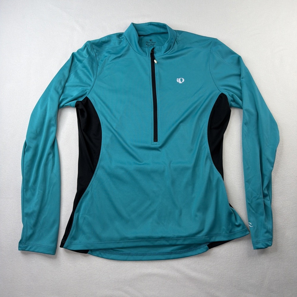 Pearl Izumi Select Women L Cycling Jersey Teal Long Sleeve 1/4 Zip Pocket